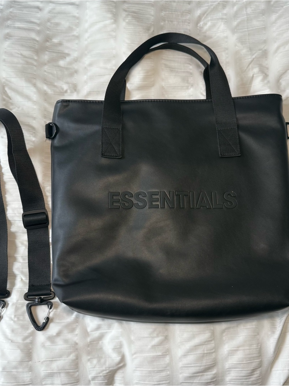 Essentials black leather tote bag